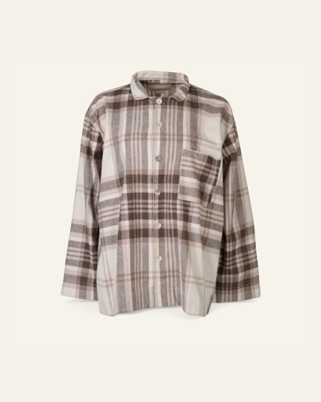 Garnfarget flanell pysjtopp brun - one size brun - 1