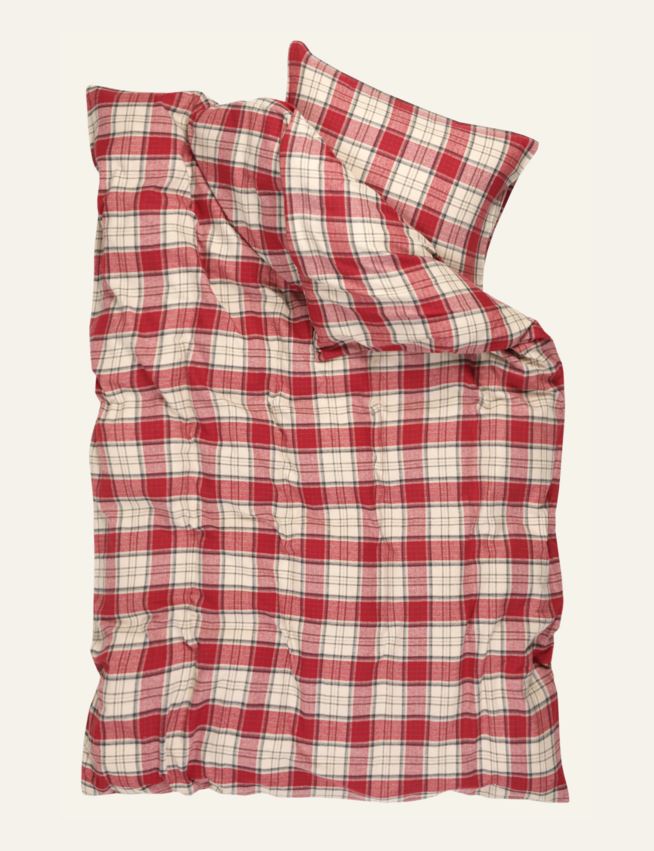 Garnfarget flanell sengesett multi rød - 5