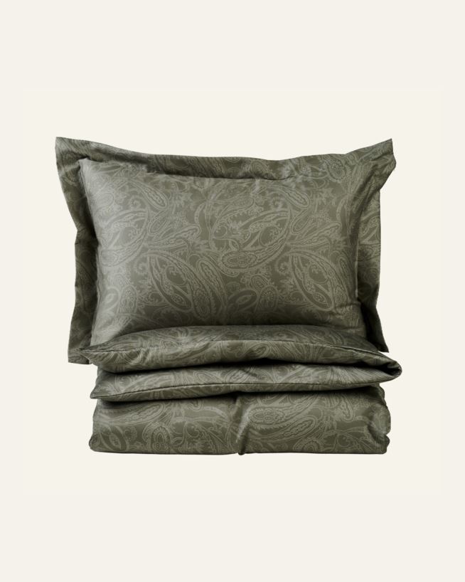 Egyptisk bomull sateng sengesett olivengrønn - 140x200 cm olivengrønn - 1