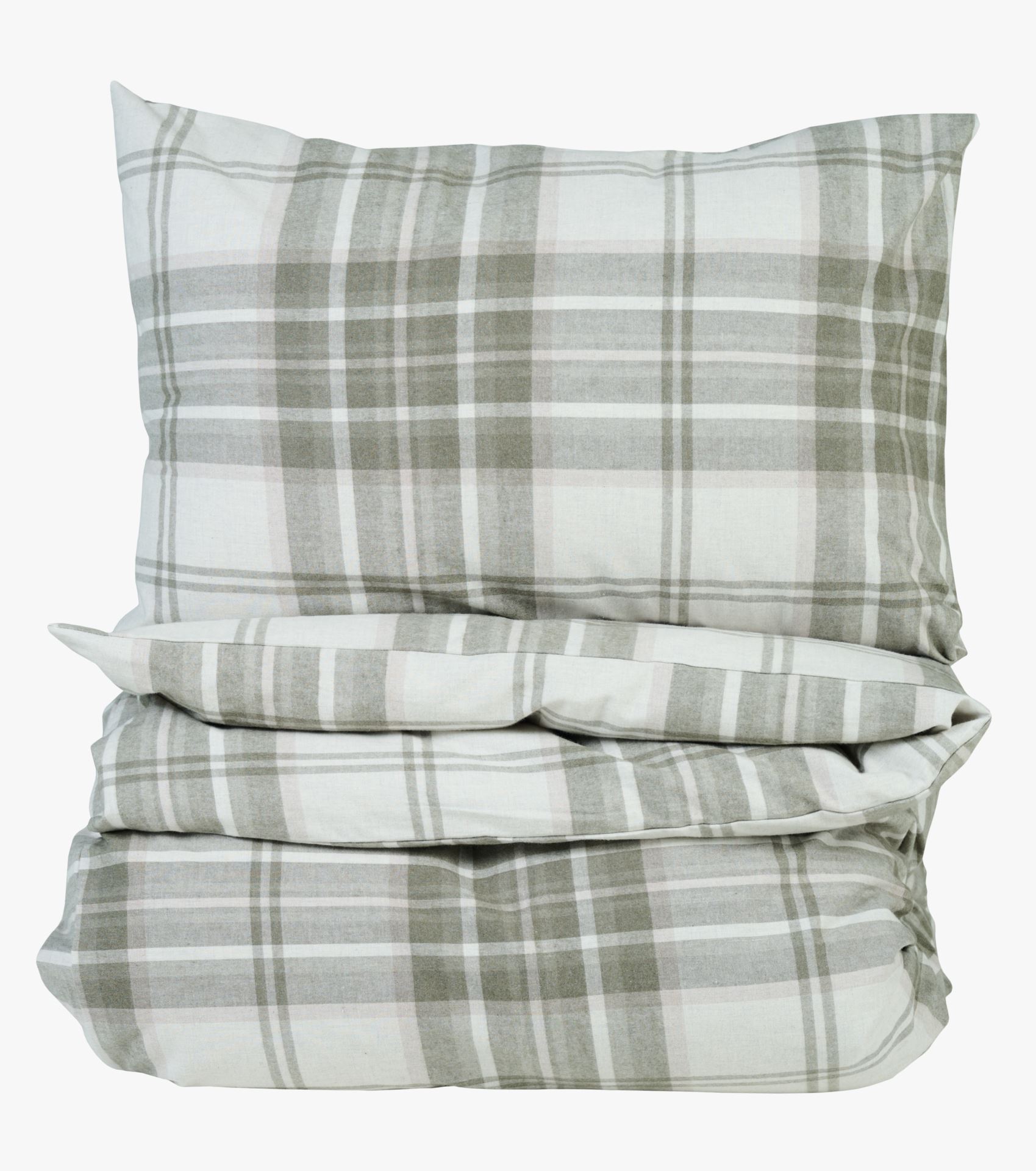 Garnfarget flanell sengesett olivengrønn - 140x200 cm olivengrønn - 1