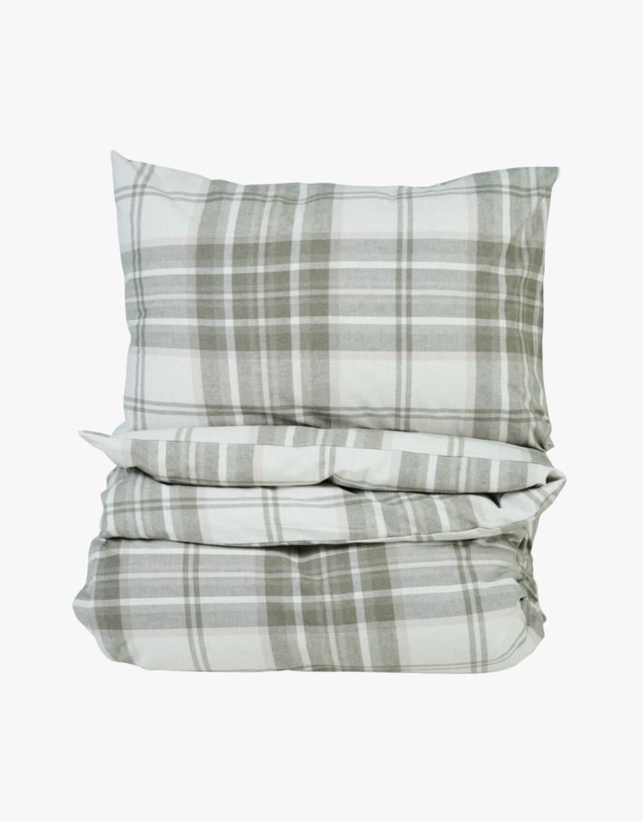 Garnfarget flanell sengesett olivengrønn - 140x220 cm olivengrønn - 1
