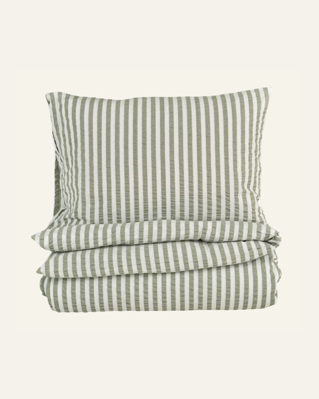 Krepp sengesett olivengrønn - 140x200 cm/50x70 cm olivengrønn - 1