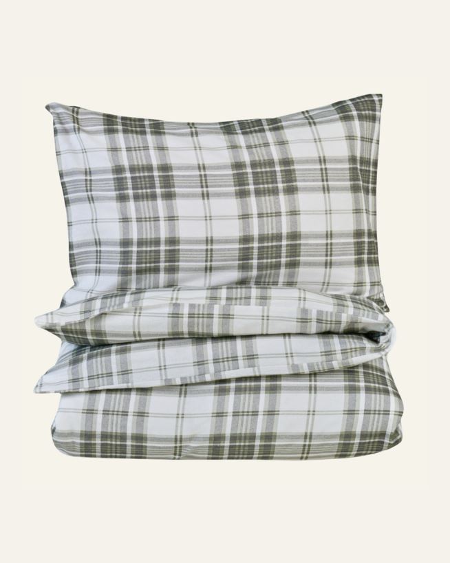 Flanell sengesett olivengrønn - 140x220 cm/50x70 cm olivengrønn - 1