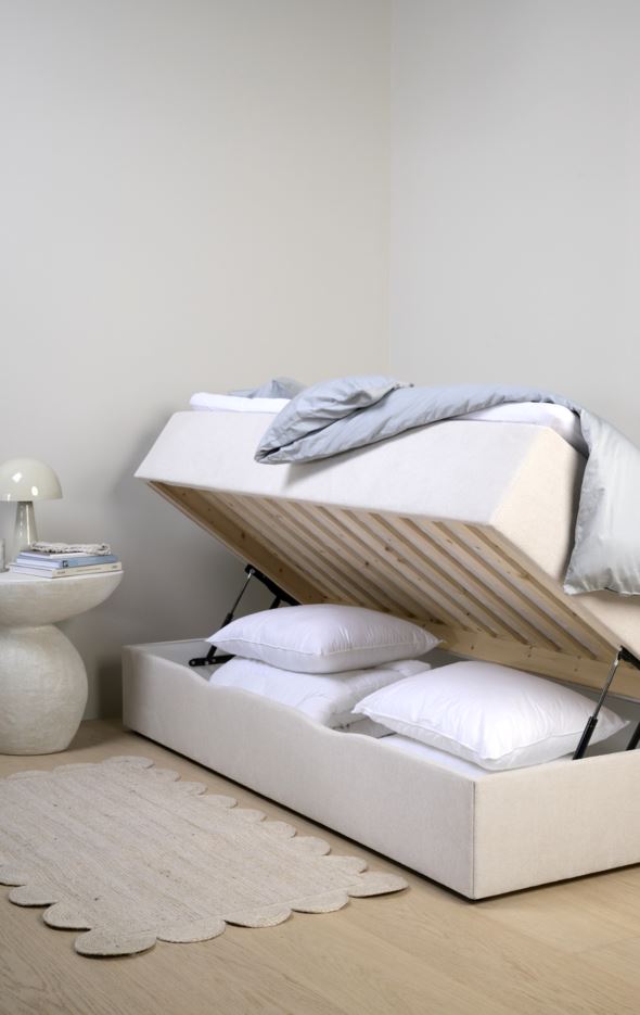 Seng med oppbevaring beige - 3