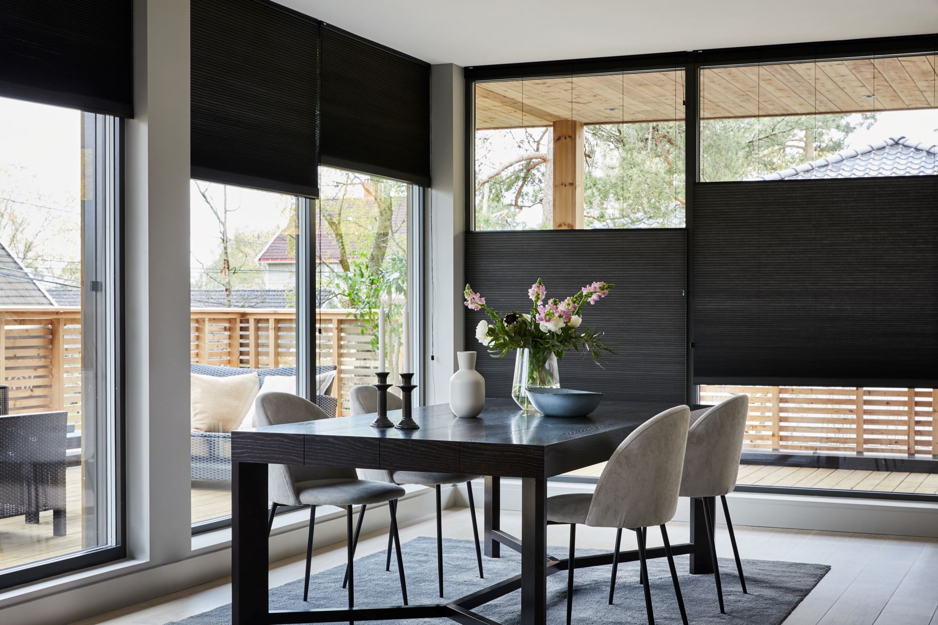 Premium opp&ned dobbel plisségardin m/snortrekk 25mm multi - 2