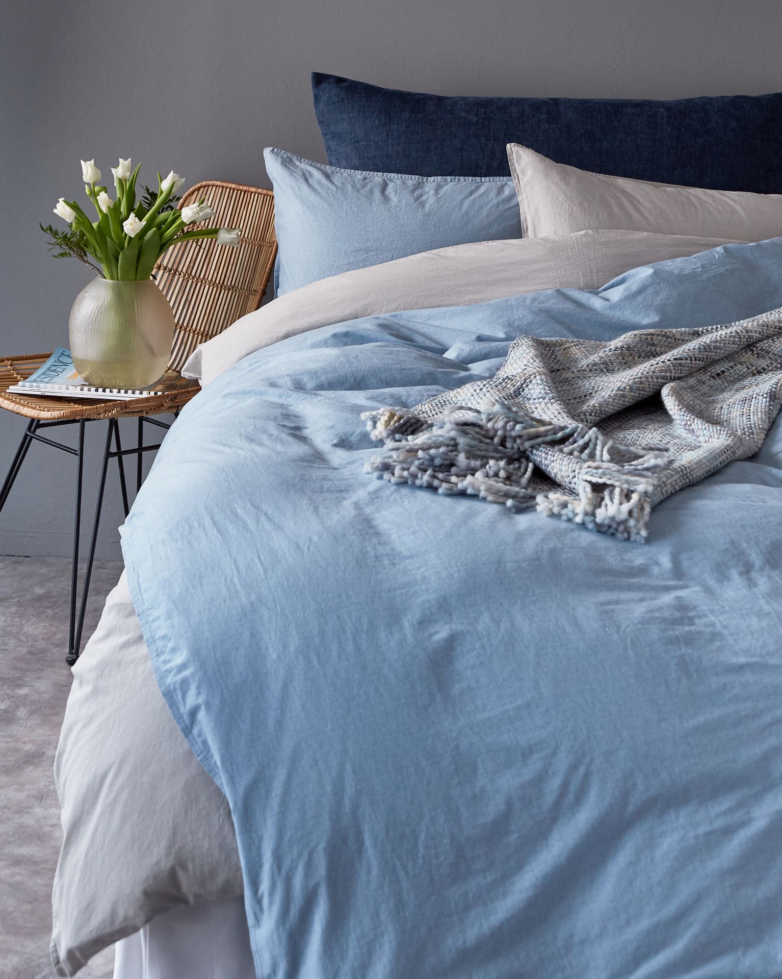 Bomull sengesett blå - 4