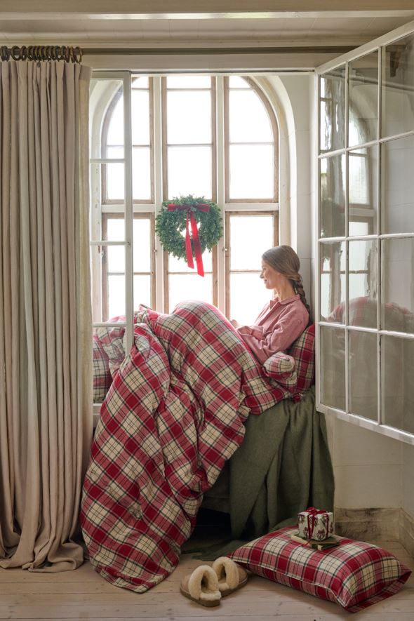 Garnfarget flanell sengesett multi rød - 2